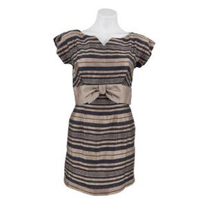 Rare Vintage 1960s Metalic Striped Mini Bow Dress